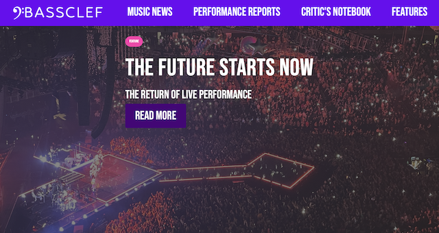 Thumbnail of homepage of Bassclef music news website.